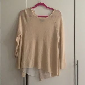 Cream color knit blouse with white lace underlay